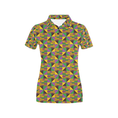 Kente Triangle Design African Print Women's Polo Shirt