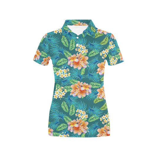 Plumeria Tropical Flower Design Print Women's Polo Shirt