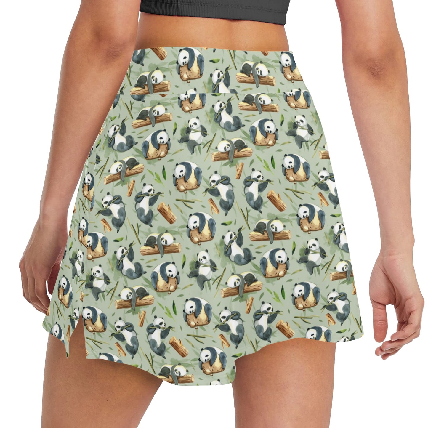 Panda Bear Design Bamboo Print 17" Golf & Pickleball Skort with Pockets