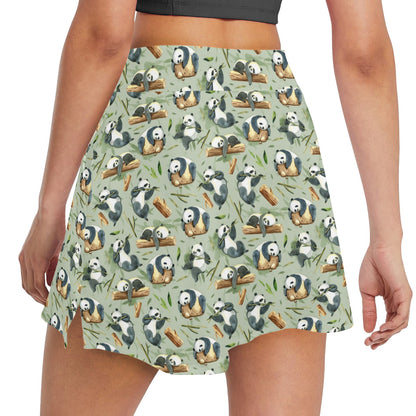 Panda Bear Design Bamboo Print 17" Golf & Pickleball Skort with Pockets