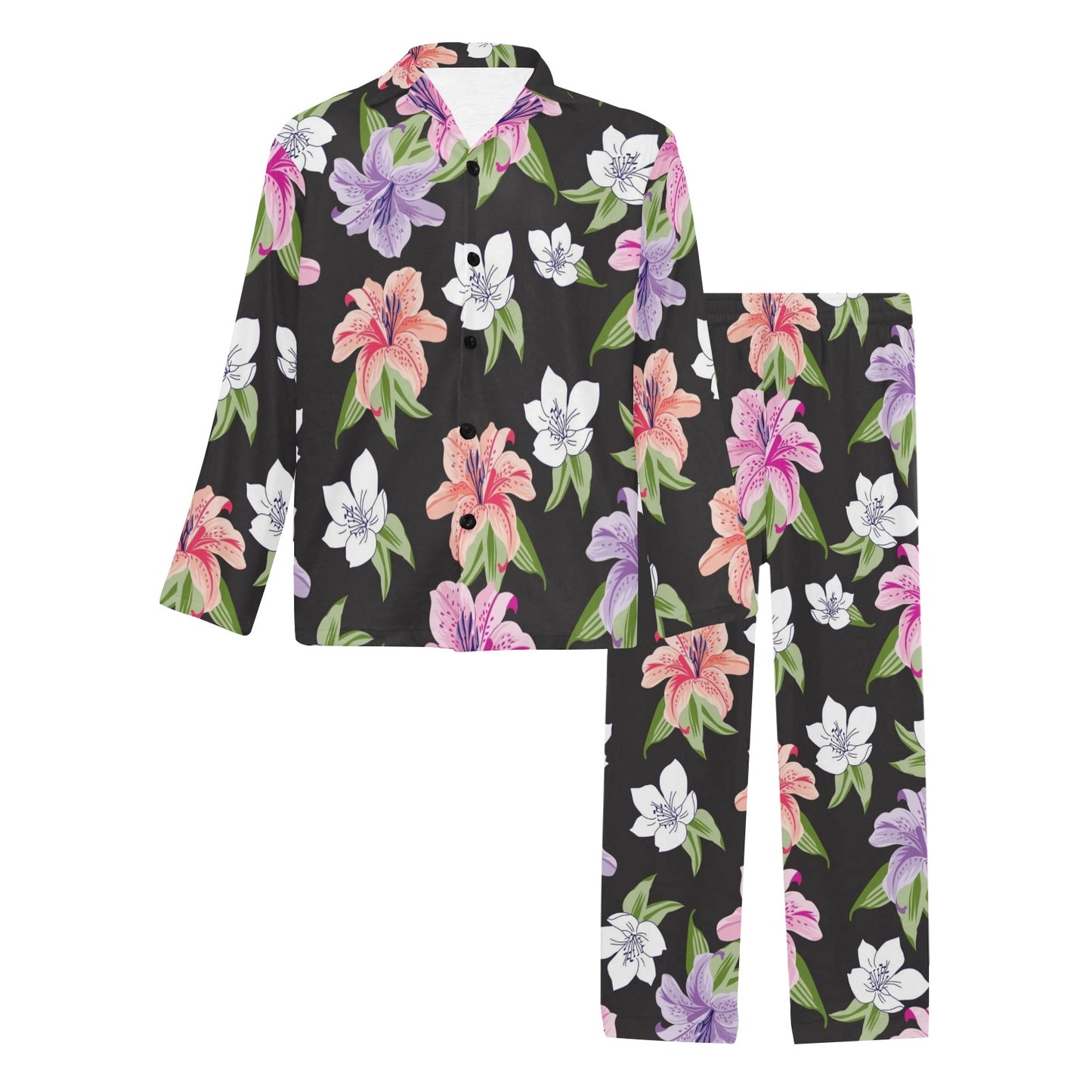 Lily Pattern Print Design LY02 Men's Long Pajama Set