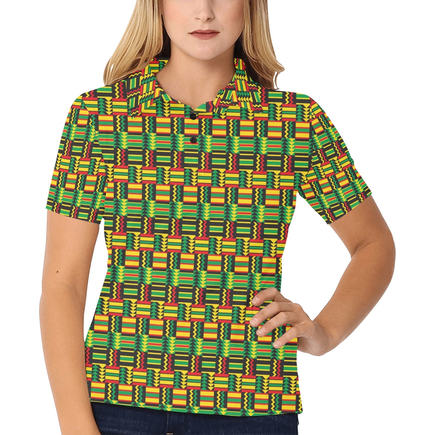 African Zip Zag Print Pattern Women's Polo Shirt