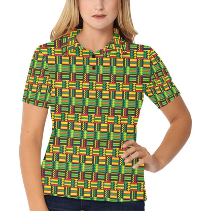 African Zip Zag Print Pattern Women's Polo Shirt