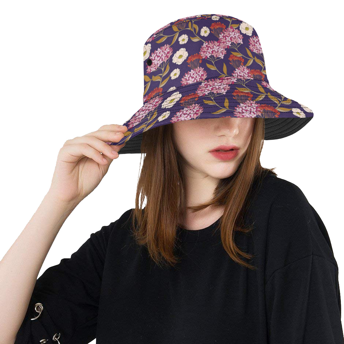 Hydrangea Pattern Print Design HD010 Unisex Bucket Hat