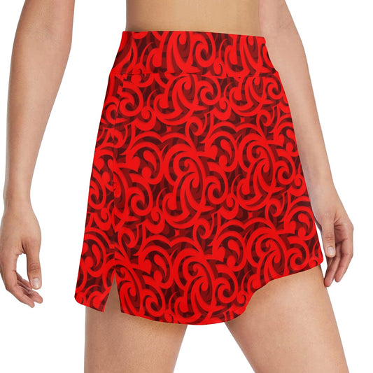 Maori Red Themed Design Print 17" Golf & Pickleball Skort with Pockets