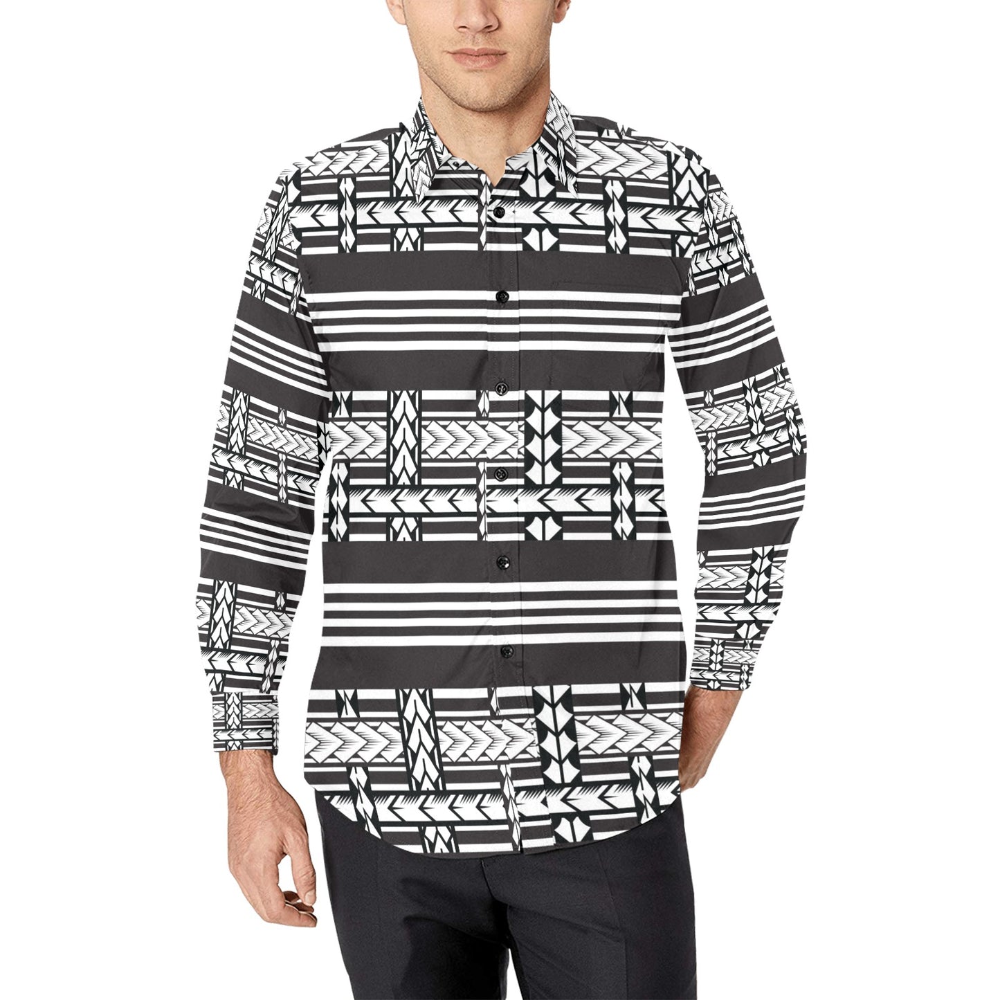 Samoan Tattoo Print Design LKS304 Men's Long Sleeve Dress Shirt