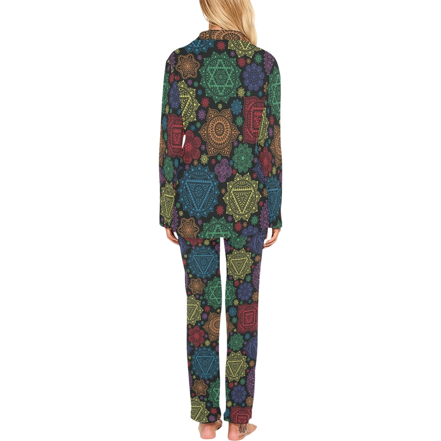Chakra Mandala Print Pattern Women's Long Pajama Set