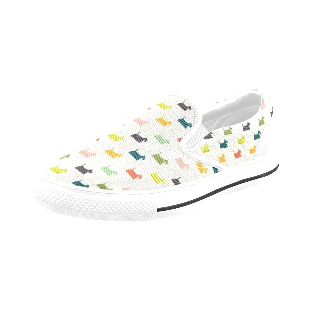 Scottish Terriers Print Design LKS305 White Slip Ons Canvas Women's Shoes