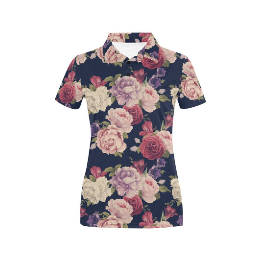 Peony Pattern Print Design PE03 Women's Polo Shirt