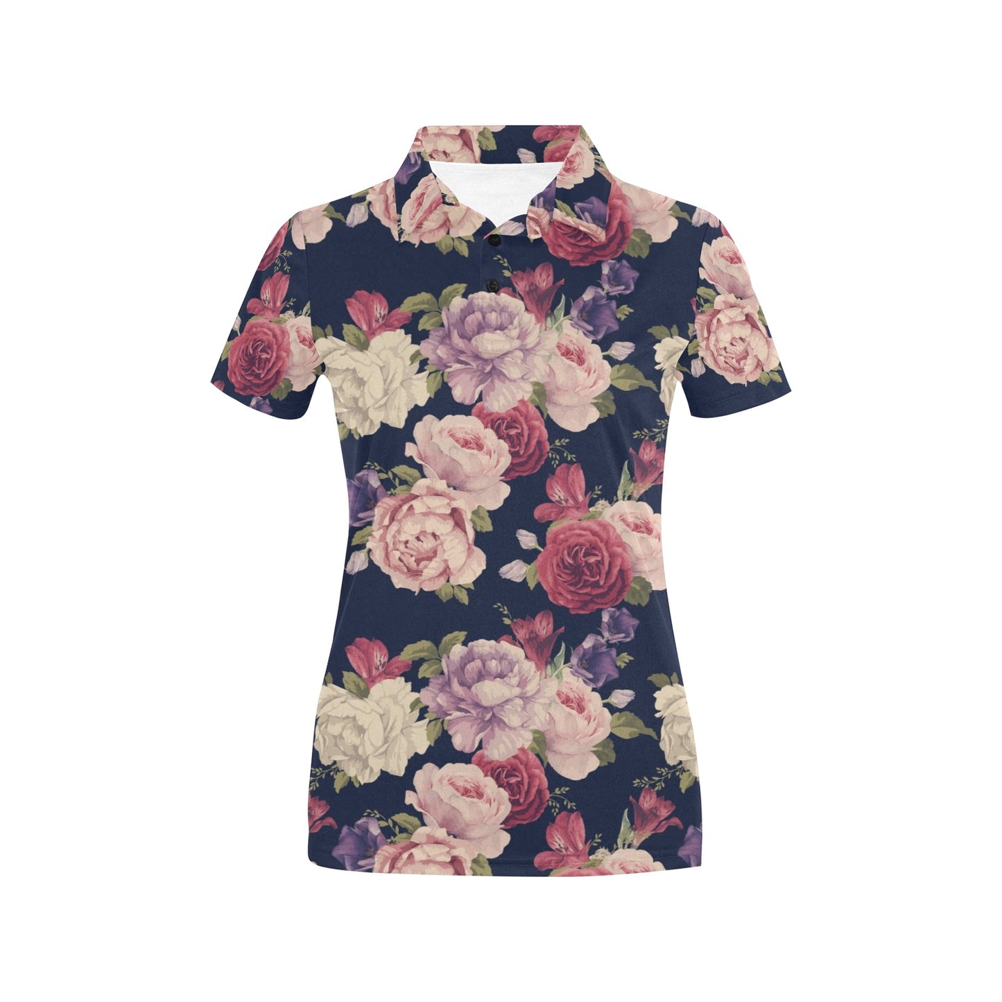 Peony Pattern Print Design PE03 Women's Polo Shirt