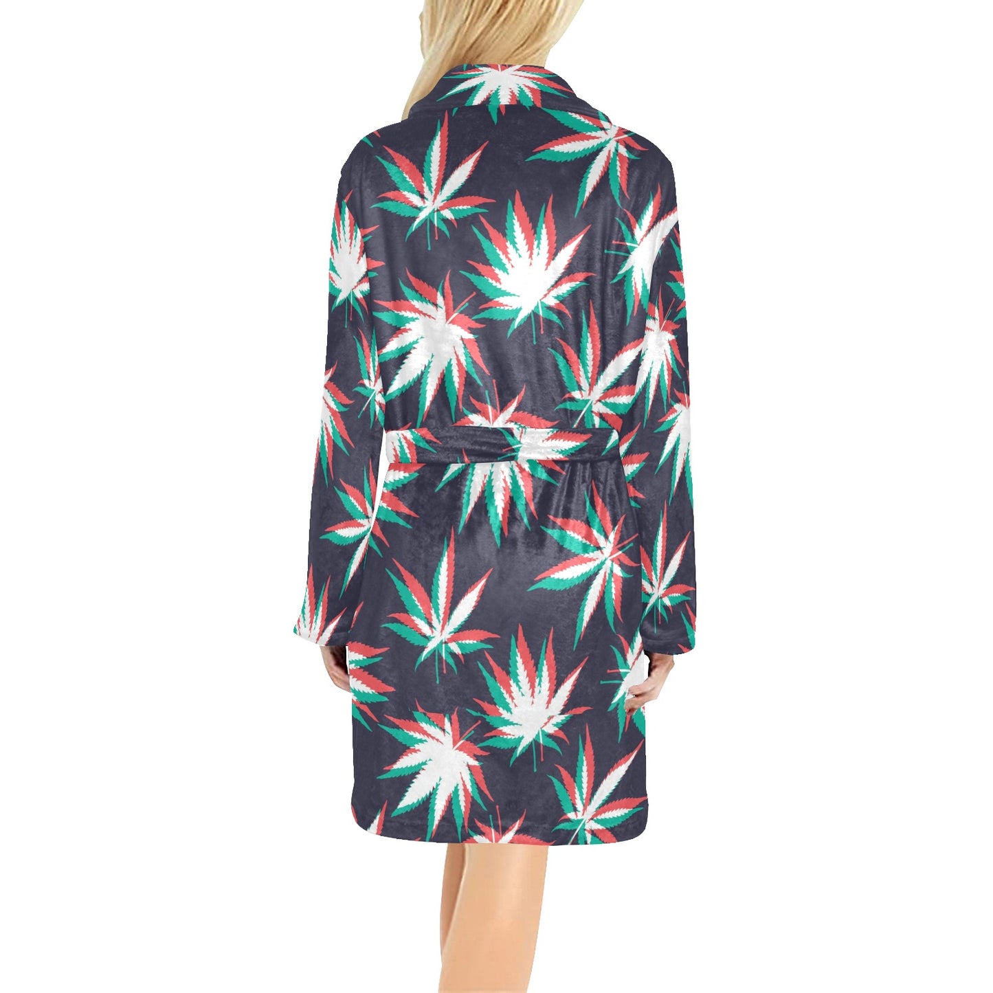 Pot Leaf Pattern Print Design A01 Women's Fleece Robe