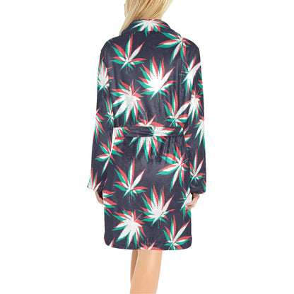 Pot Leaf Pattern Print Design A01 Women's Fleece Robe
