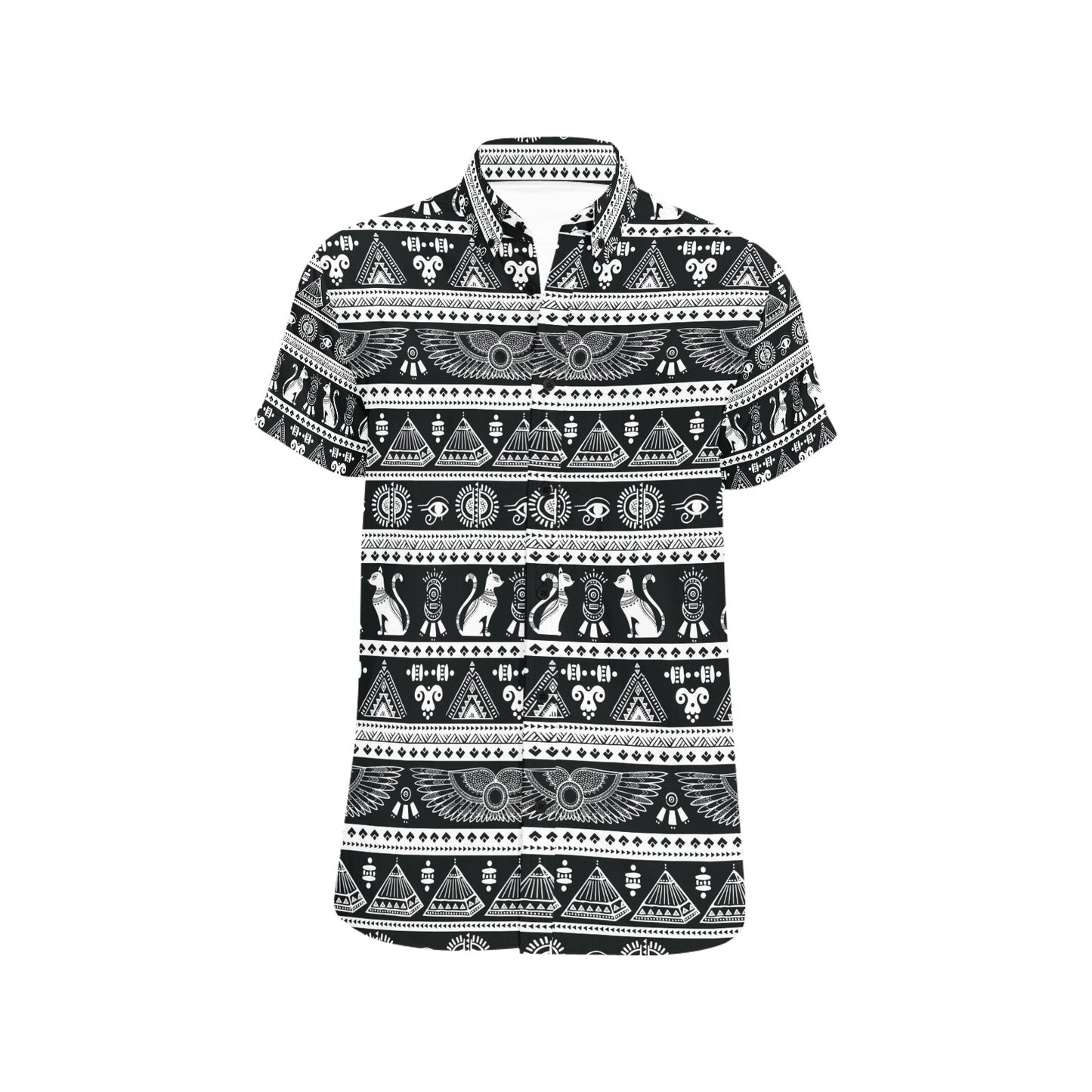 Tribal Pattern Print Design LKS305 Men Short Sleeve Button Up Shirt
