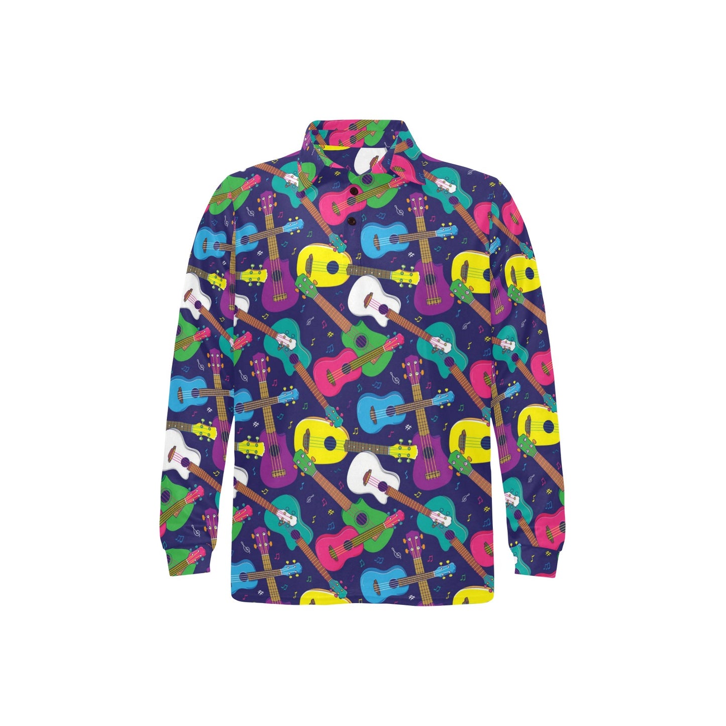 Ukulele Pattern Print Design 02 Long Sleeve Polo Shirt For Men's