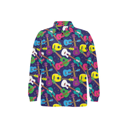 Ukulele Pattern Print Design 02 Long Sleeve Polo Shirt For Men's
