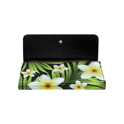 White Plumeria Pattern Print Design PM06 Women's Trifold Wallet