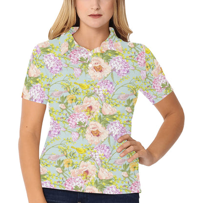 Hydrangea Pattern Print Design HD02 Women's Polo Shirt