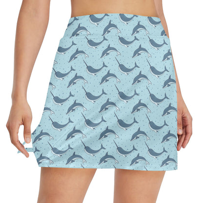 Narwhal Dolphin Print 17" Golf & Pickleball Skort with Pockets
