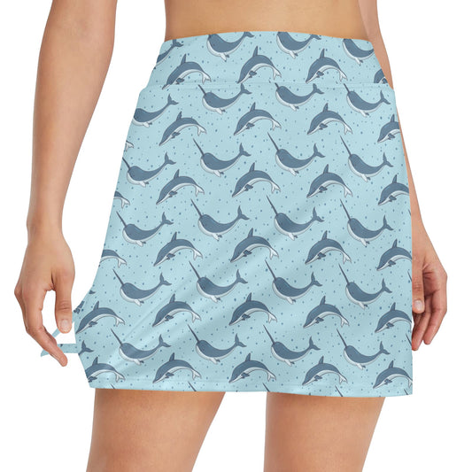 Narwhal Dolphin Print 17" Golf & Pickleball Skort with Pockets