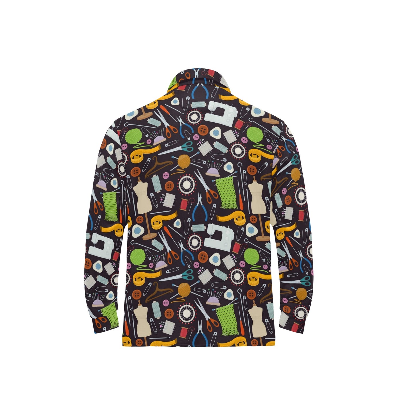 Sewing Equipment Print Design LKS308 Long Sleeve Polo Shirt For Men's