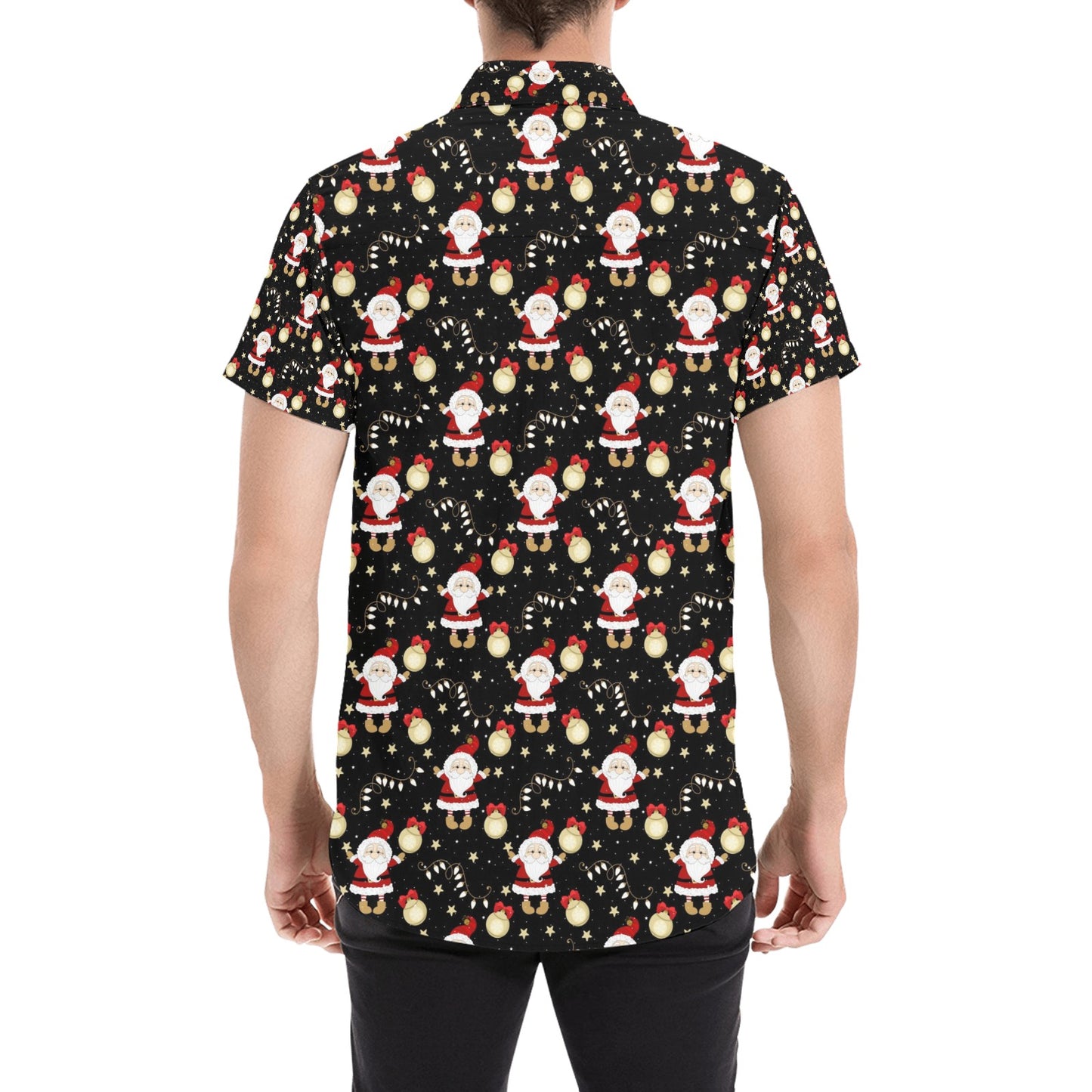Santa Christmas Themed Print Design LKS307 Men Short Sleeve Button Up Shirt