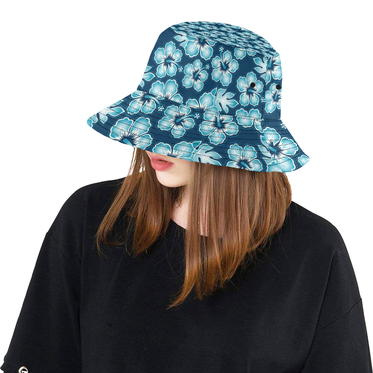 Blue Hibiscus Pattern Print Design HB011 Unisex Bucket Hat