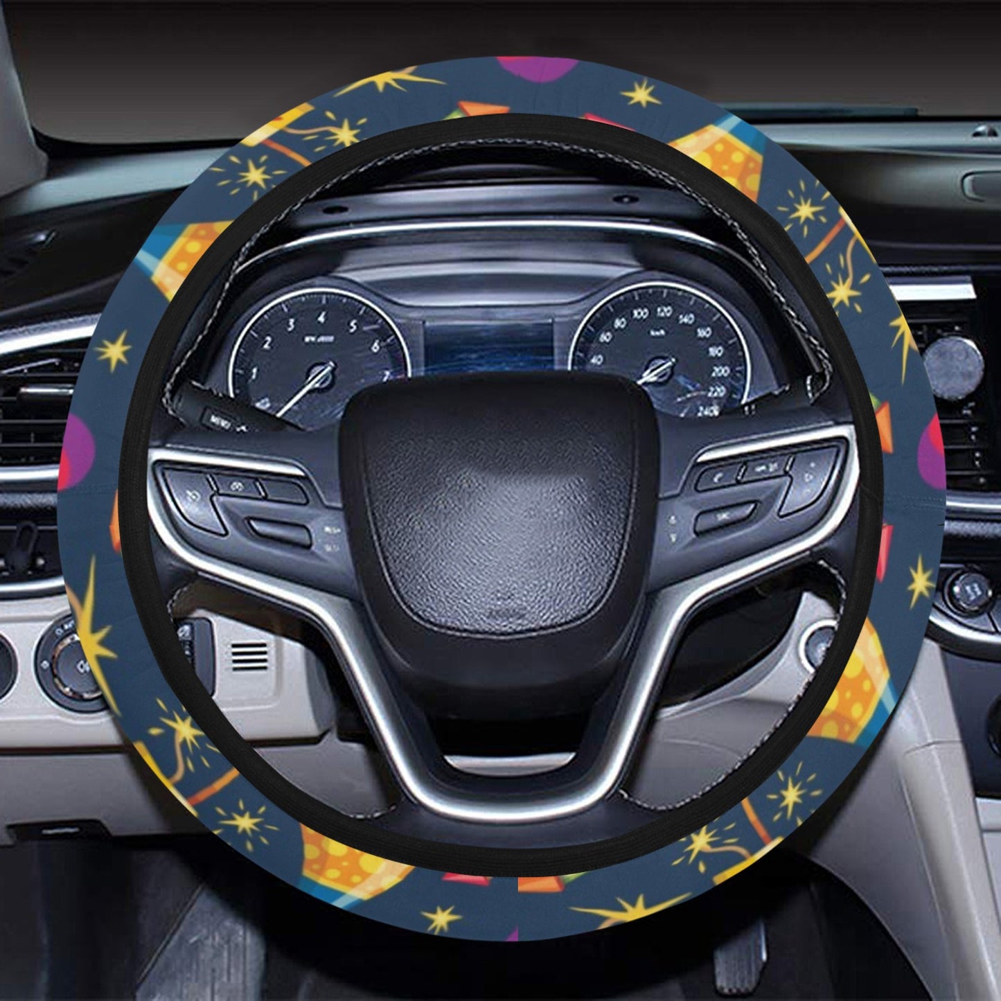 Firework Sparkling Rockets Print Design LKS306 Steering Wheel Cover with Elastic Edge