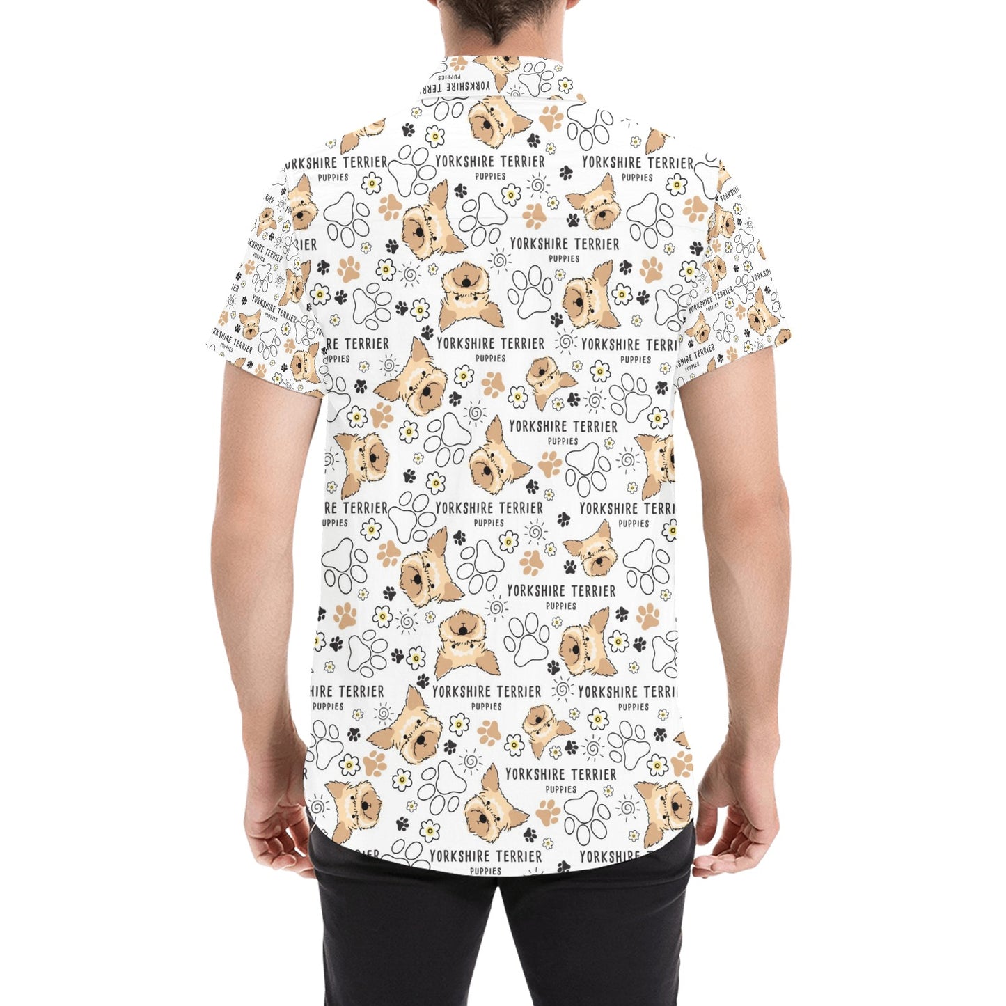 Yorkshire Terriers Print Design LKS308 Men Short Sleeve Button Up Shirt