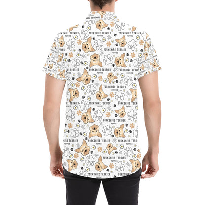 Yorkshire Terriers Print Design LKS308 Men Short Sleeve Button Up Shirt