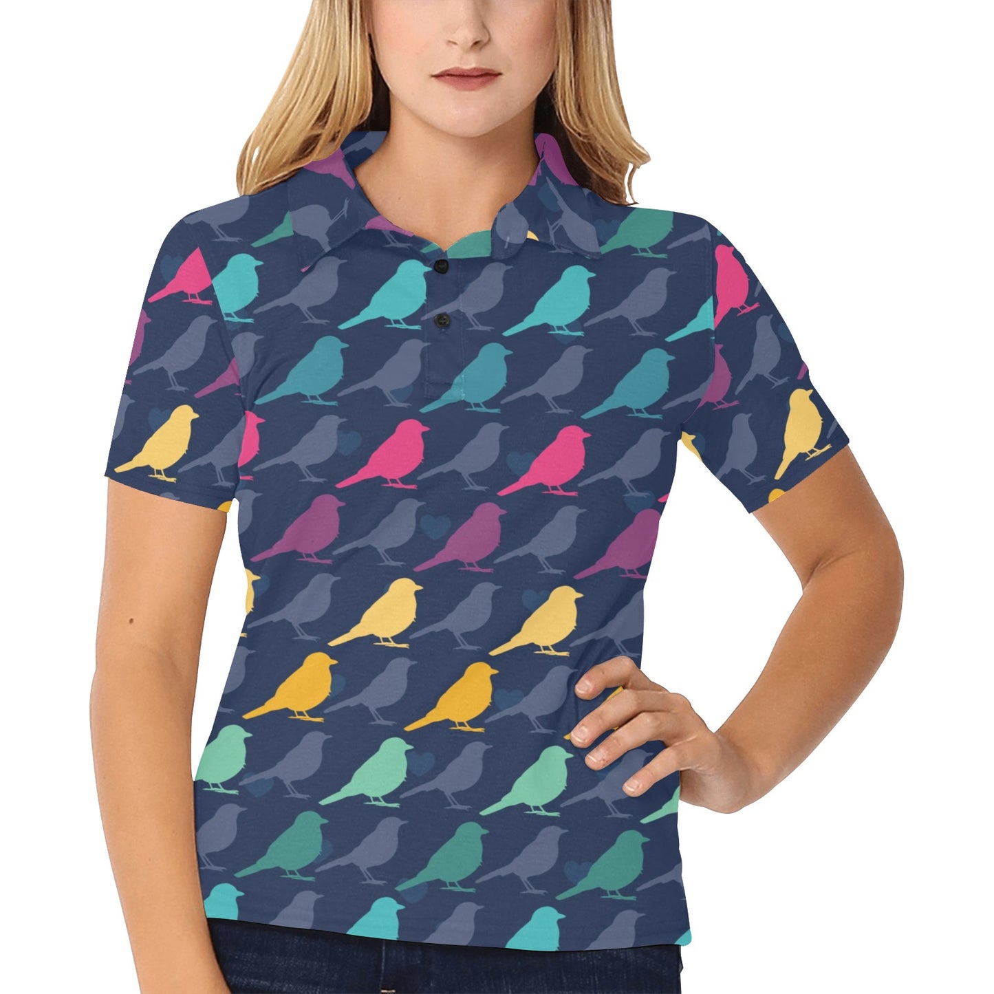 Birds Pattern Print Design 01 Women's Polo Shirt