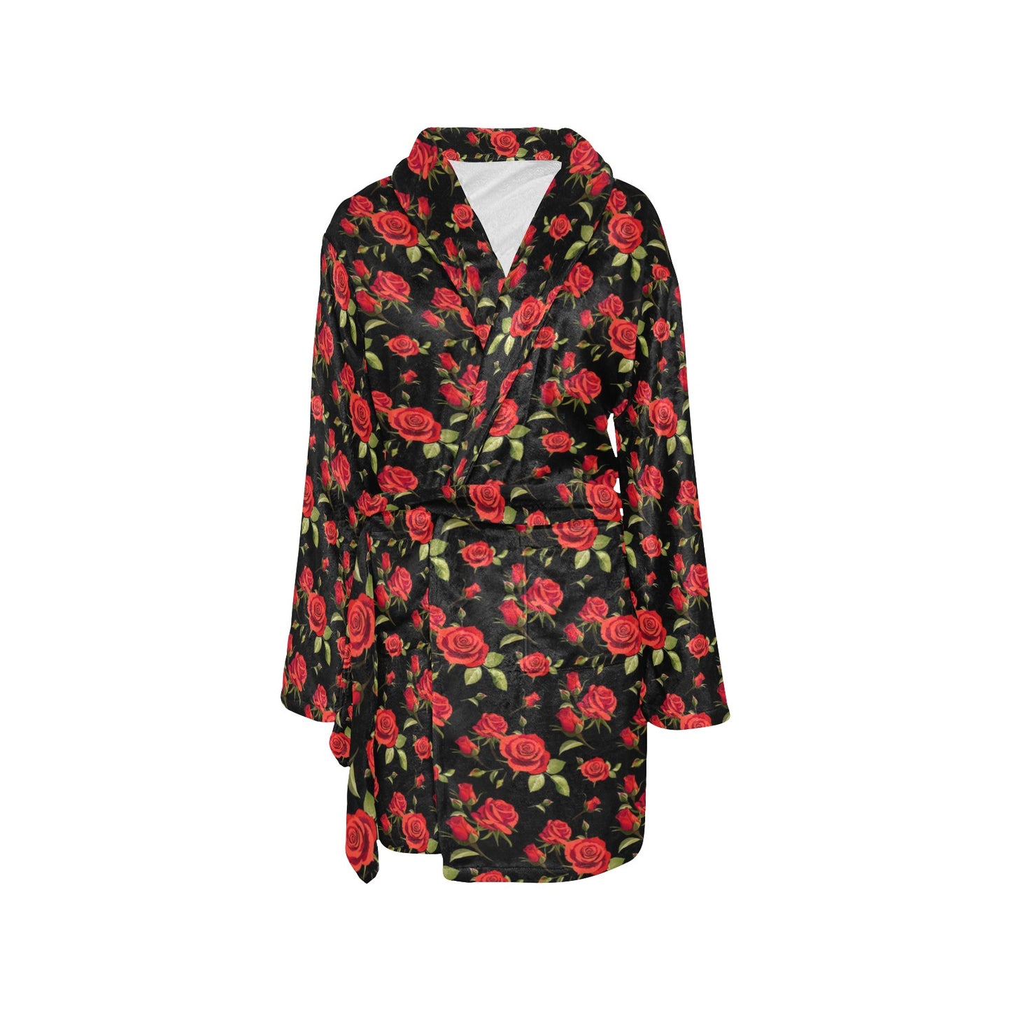 Red Rose Themed Print Women's Fleece Robe
