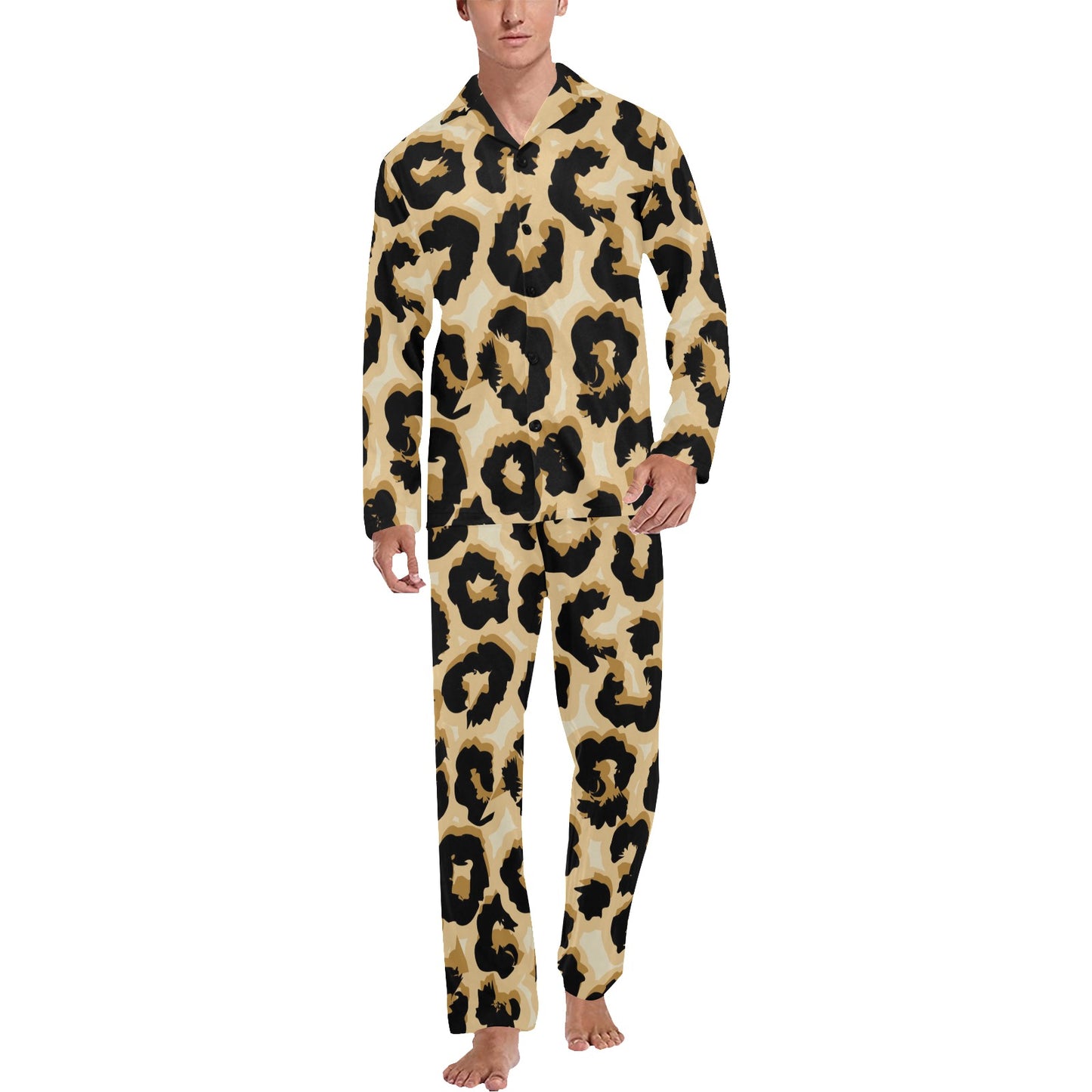 Jaguar Skin Pattern Print Design 02 Men's Long Pajama Set