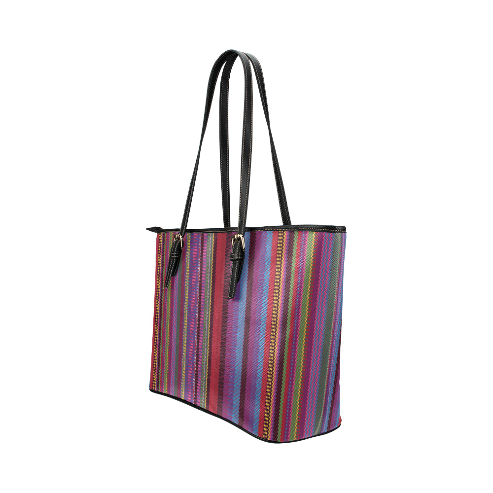 Serape Stripe Print Leather Tote Bag