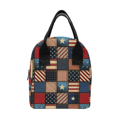 American flag Patchwork Design Insulated Lunch Bag