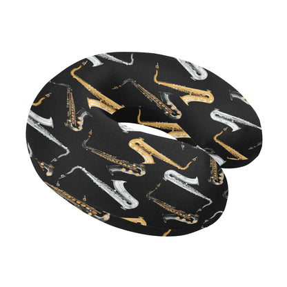 Saxophone Pattern Print Design 01 U-Shaped Travel Neck Pillow
