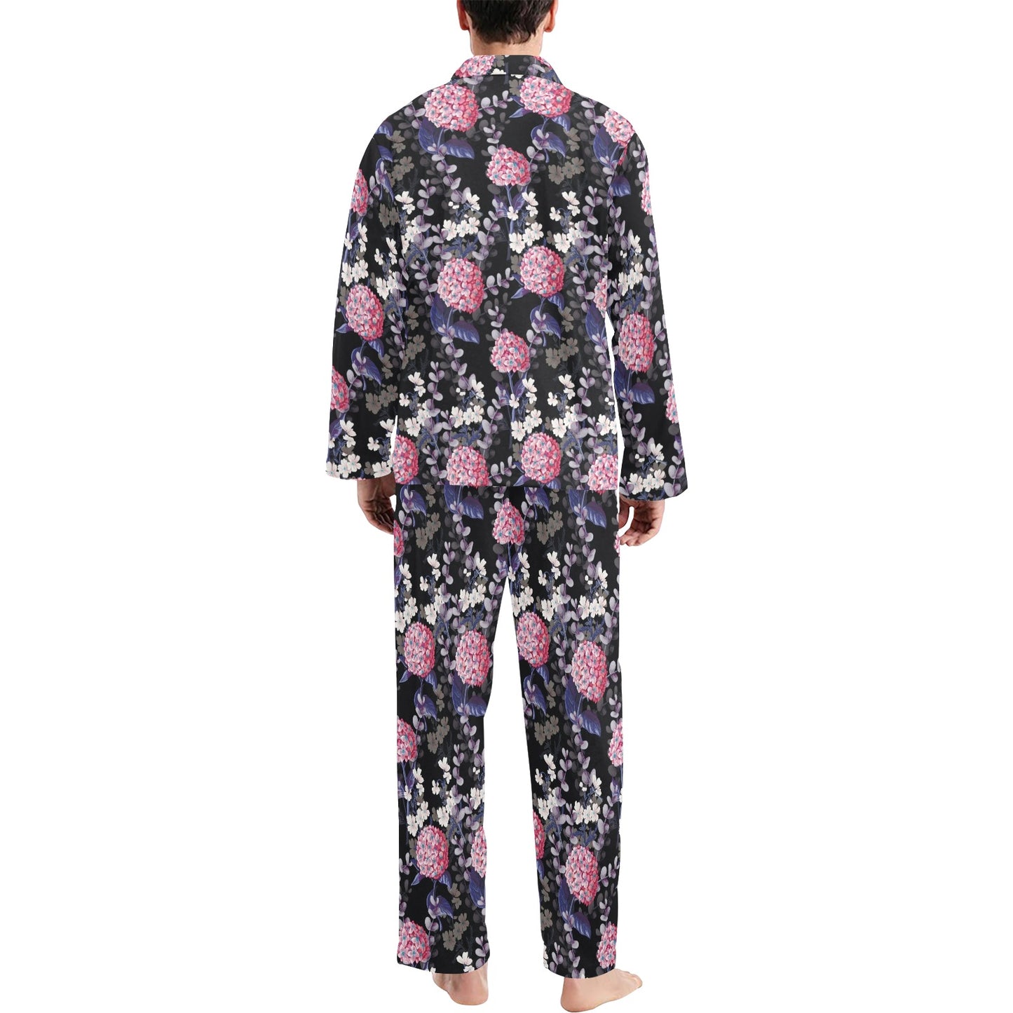 Hydrangea Pattern Print Design HD04 Men's Long Pajama Set