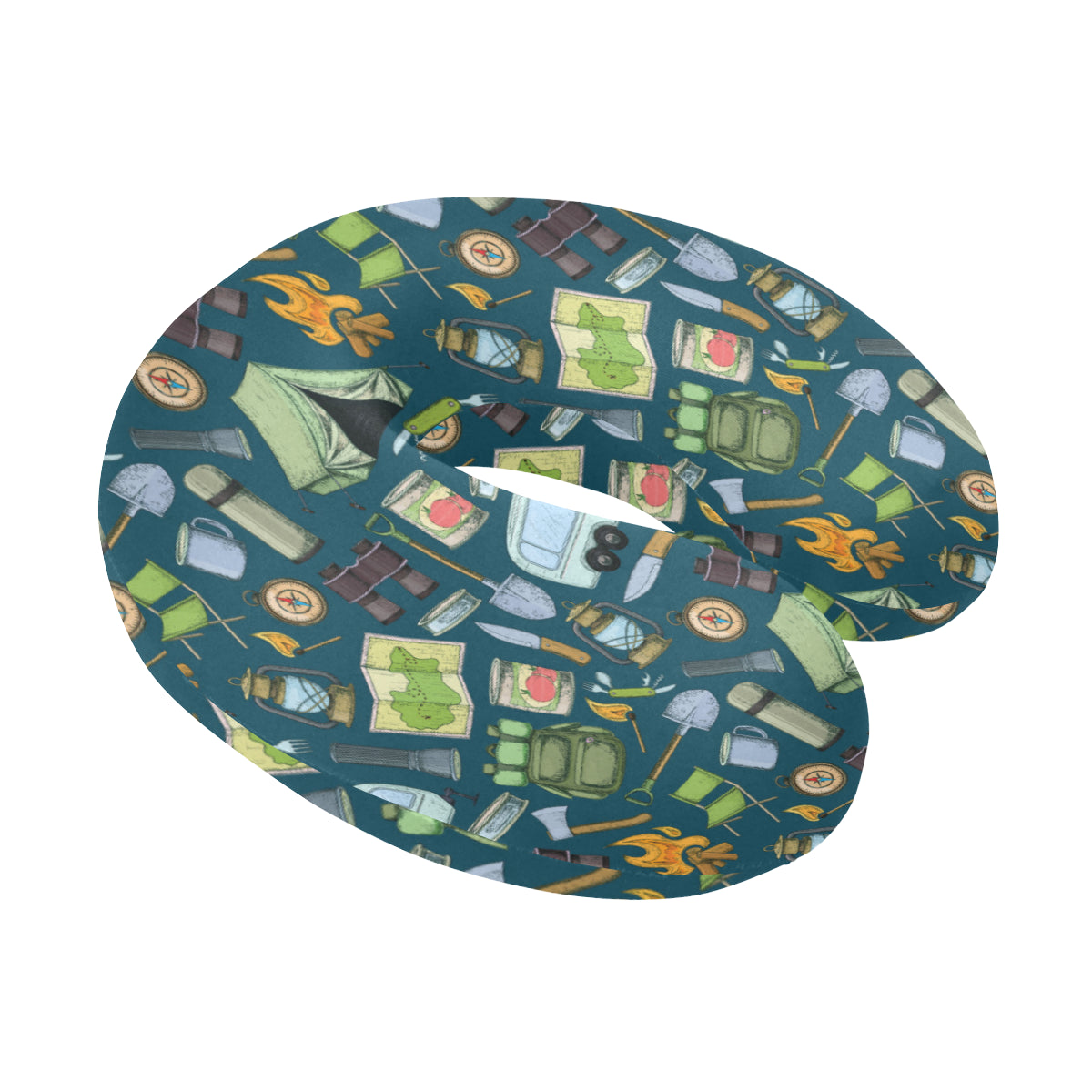 Camping Pattern Print Design 02 U-Shaped Travel Neck Pillow
