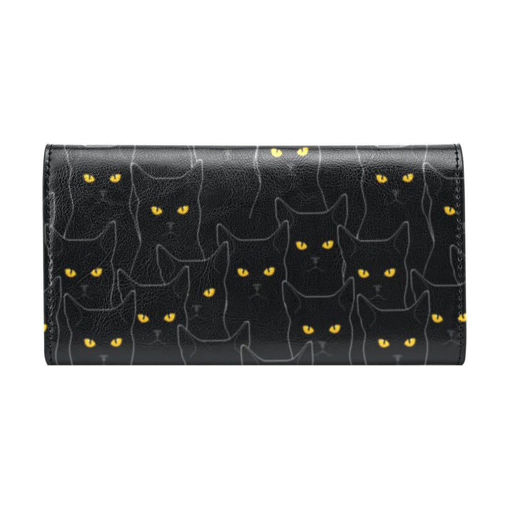 Black Cat Yellow Eyes Print Pattern Women's Trifold Wallet