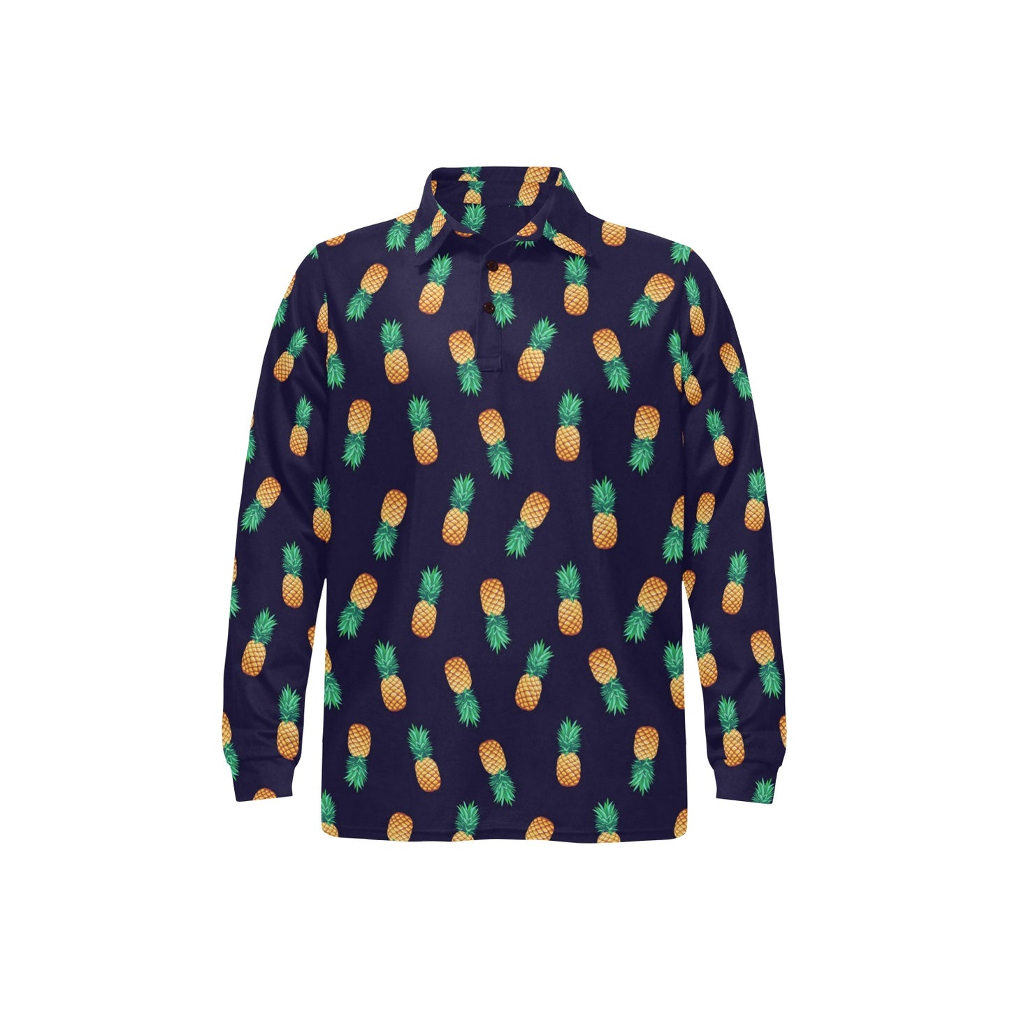 Pineapple Pattern Long Sleeve Polo Shirt For Men's