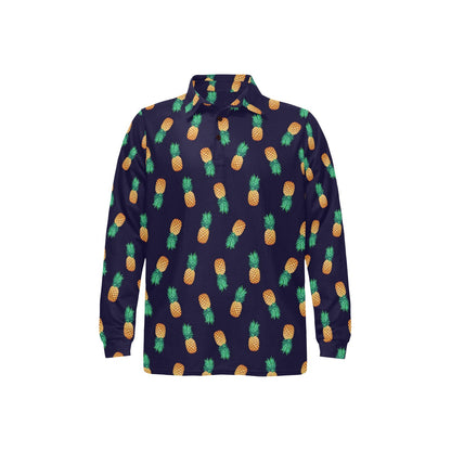 Pineapple Pattern Long Sleeve Polo Shirt For Men's