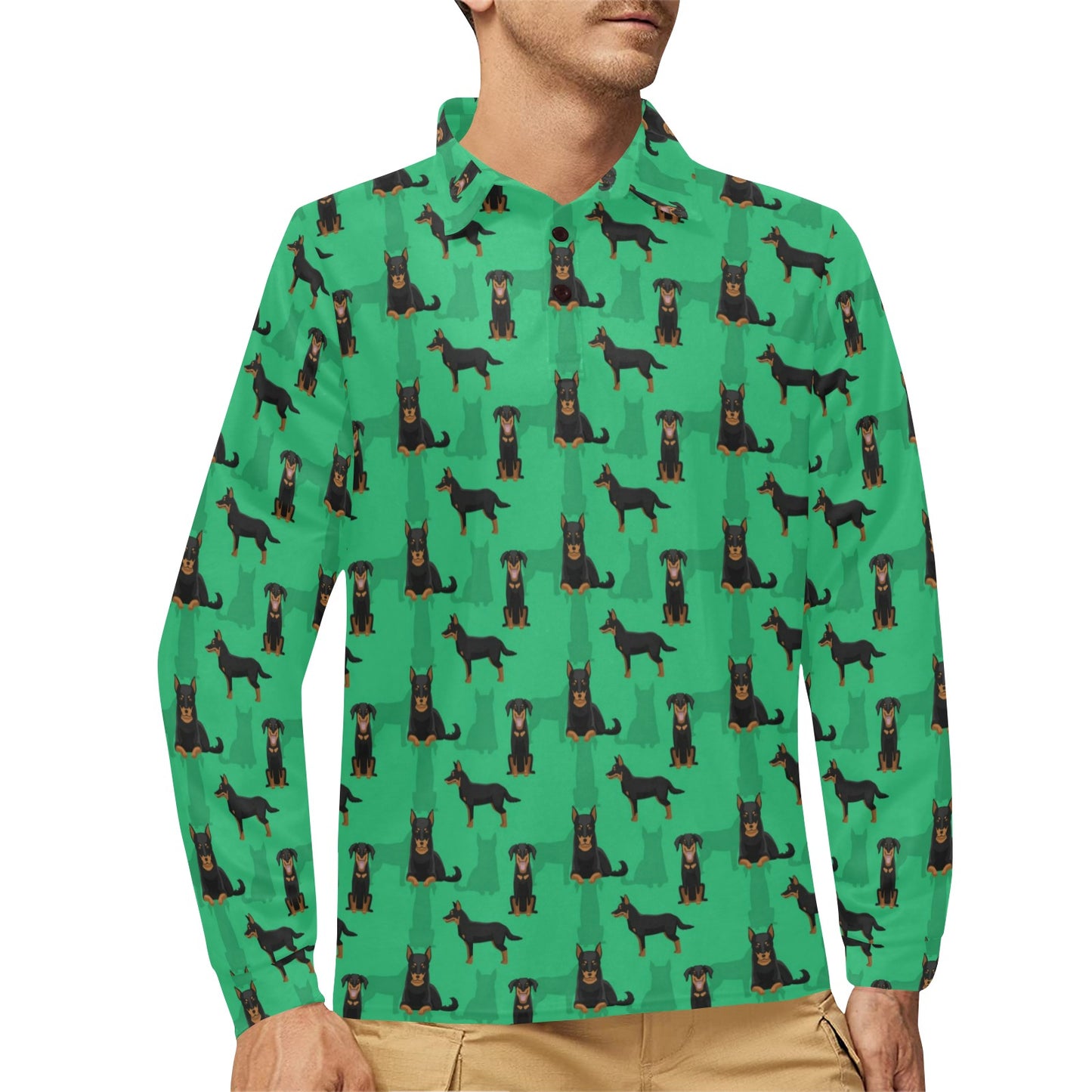 Beauceron Pattern Print Design 01 Long Sleeve Polo Shirt For Men's