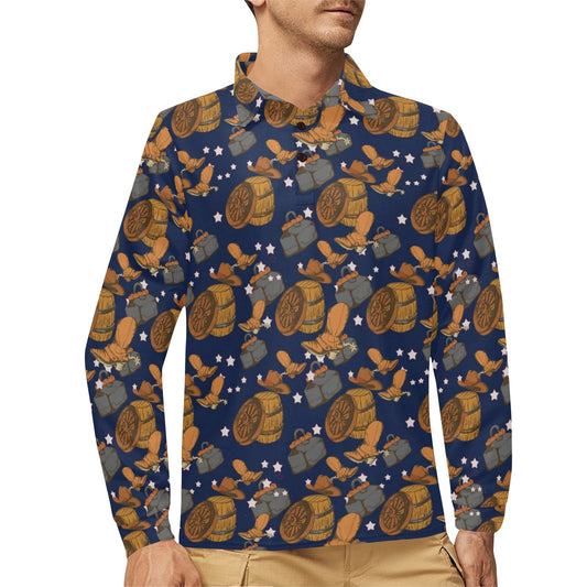 Cowboy Pattern Print Design 03 Long Sleeve Polo Shirt For Men's