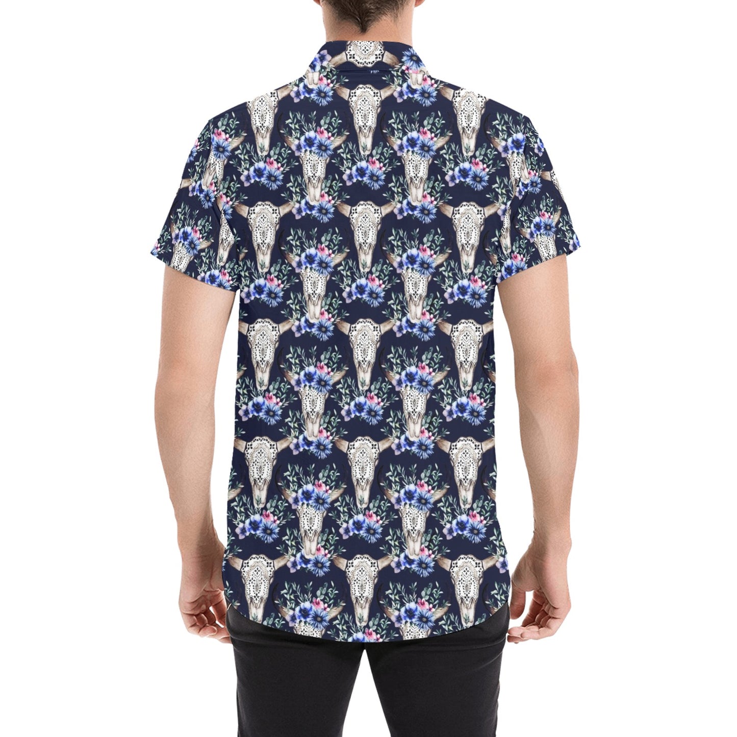 Buffalo Head Print Design LKS402 Men Short Sleeve Button Up Shirt