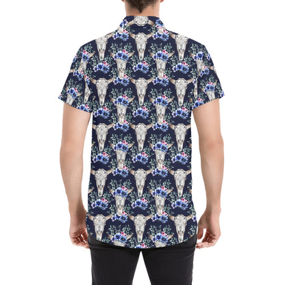 Buffalo Head Print Design LKS402 Men Short Sleeve Button Up Shirt
