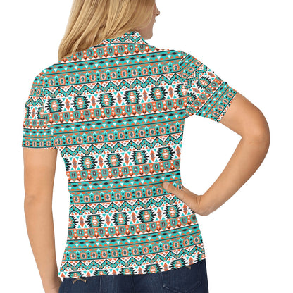 Indian Navajo Ethnic Themed Design Print Women's Polo Shirt