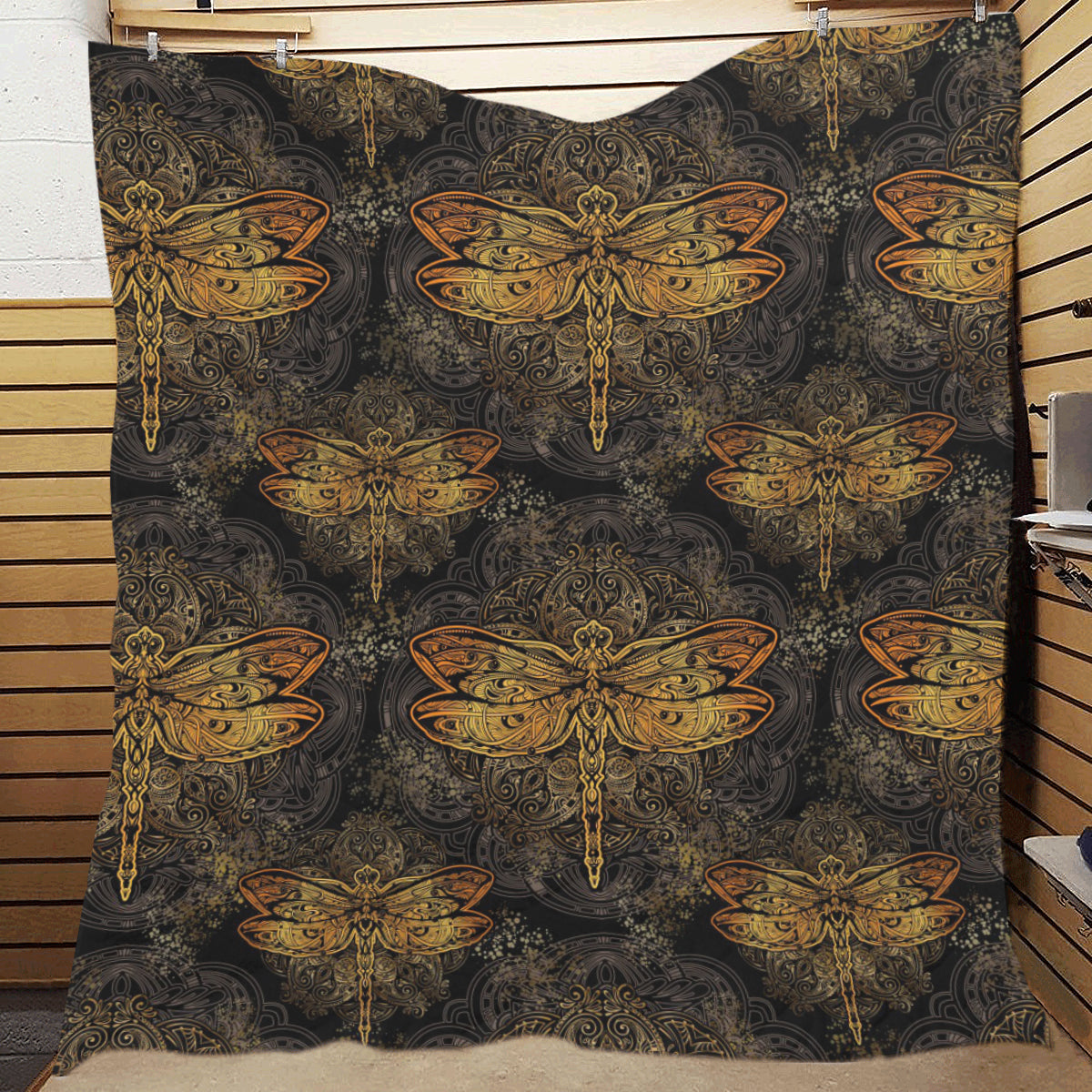 Gold Dragonfly Mandala Premium Quilt