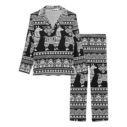 Llama Aztec Style Pattern Print Design 01 Women's Long Pajama Set