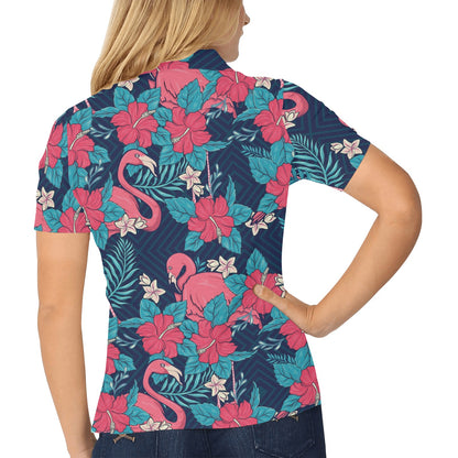 Flamingo Red Hibiscus Pattern Women's Polo Shirt