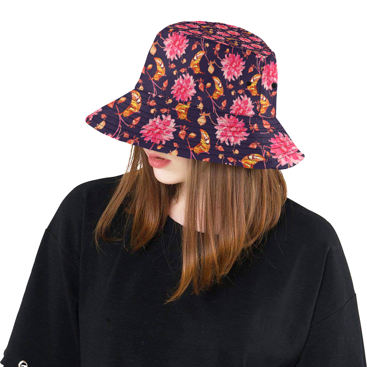 Dahlia Pattern Print Design DH03 Unisex Bucket Hat