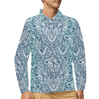 Angel Wings Boho Design Themed Print Long Sleeve Polo Shirt For Men's